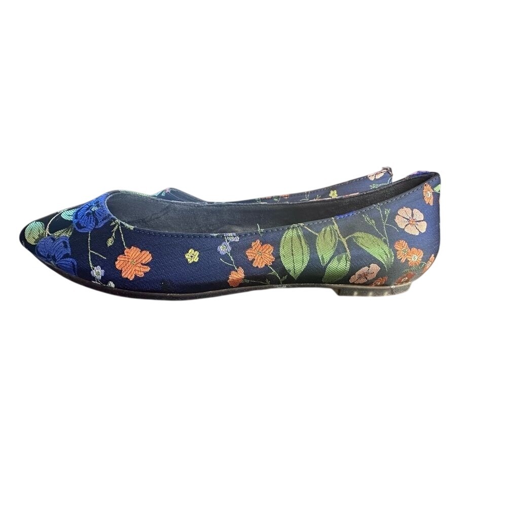 Me Too Aimee 12 Navy Blue Floral Brocade Pointed Toe Ballet Flats Womens 7M